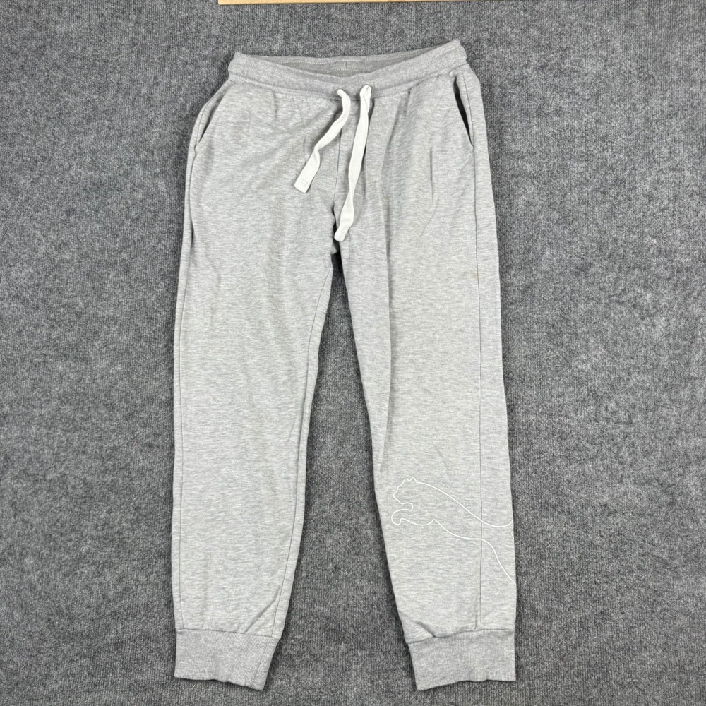 Puma Joggers Mens Size L Gray Cotton Blend Drawstring Athletic Sweatpants Stain